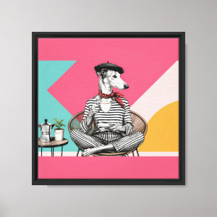 Stijlvolle Greyhound Coffee Pop Art Portret Canvas Afdruk