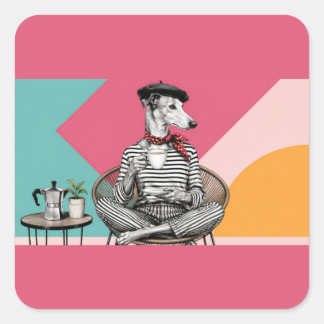 Stijlvolle Greyhound Coffee Pop Art Portret Vierkante Sticker