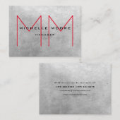 Stijlvolle Grijs Enorme Rode Monogram Moderne Prof Visitekaartje (Voorkant / Achterkant)