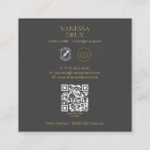 Stijlvolle Grijs & Goud Notaris Pen QR Logo Elegan Vierkante Visitekaartje (Achterkant)