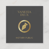 Stijlvolle Grijs & Goud Notaris Pen QR Logo Elegan Vierkante Visitekaartje (Voorkant)
