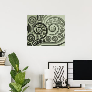 Stijlvolle grijs-groene Abstracte Fern Curls Poster