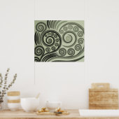 Stijlvolle grijs-groene Abstracte Fern Curls Poster (Keuken)