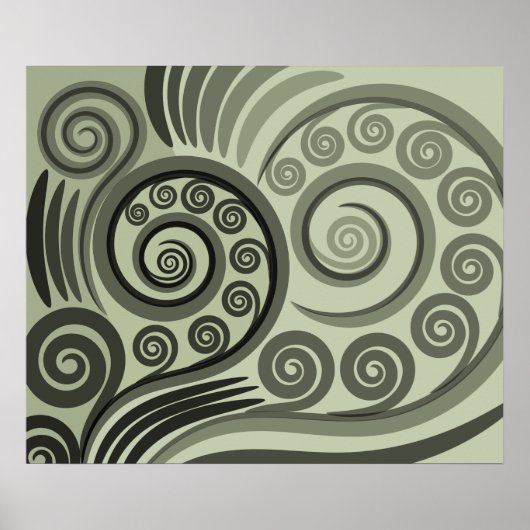 Stijlvolle grijs-groene Abstracte Fern Curls Poster (Voorkant)