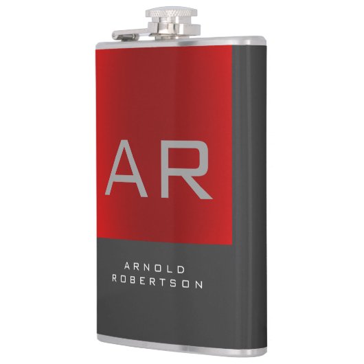 Stijlvolle Grijs Rood Trendy Monogram Naam toevoeg Heupfles (Links)