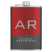 Stijlvolle Grijs Rood Trendy Monogram Naam toevoeg Heupfles (Voorkant)