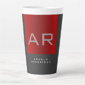 Stijlvolle Grijs Rood Trendy Monogram Naam toevoeg Latte Mok (Voorkant)
