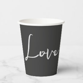 Stijlvolle grijze achtergrond liefde bruiloft papieren bekers