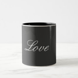 Stijlvolle grijze achtergrond liefde bruiloft tweekleurige koffiemok