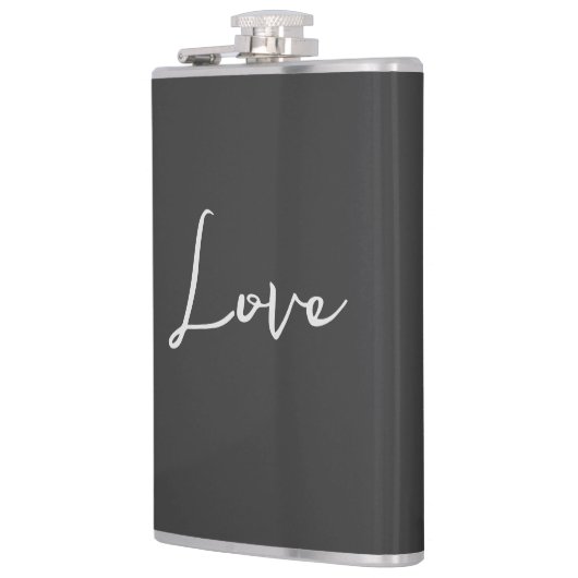 Stijlvolle grijze achtergrond Liefde Huwelijk Heupfles (Links)