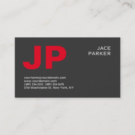 Stijlvolle grijze achtergrond Red Monogram Profess Visitekaartje (Voorkant)