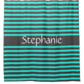 Stijlvolle grijze Blauwgroen stripes — witte aange Douchegordijn (Voorkant)