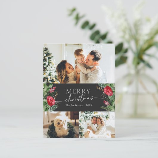 Stijlvolle Grijze Botanische Vrolijke Kerstvakanti Briefkaart (Staand voorkant)