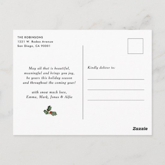 Stijlvolle Grijze Botanische Vrolijke Kerstvakanti Briefkaart (Achterkant)