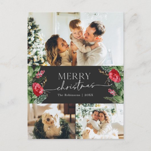 Stijlvolle Grijze Botanische Vrolijke Kerstvakanti Briefkaart (Voorkant)