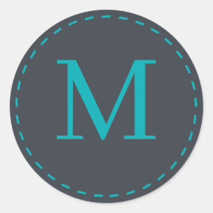 Stijlvolle Grijze en Cyaan kleuren Monogrammed Ronde Sticker
