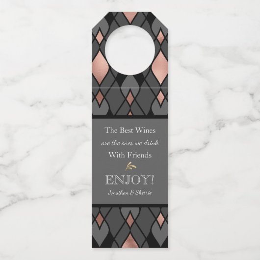 Stijlvolle grijze hostess Gift Wine Bottle Hanger (Voorkant)