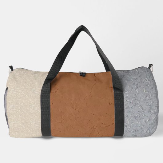 Stijlvolle grijze, ivoren en bruine Duffeltas Plunjezak (Achterkant)