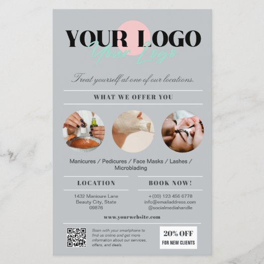 Stijlvolle grijze logo services beauty salon marke flyer (Voorkant)