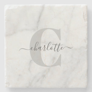 Stijlvolle grijze marmer - Gepersonaliseerde monog Stenen Onderzetter