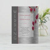 Stijlvolle Grijze Metallic Bourgogne Floral Weddin Kaart (Staand voorkant)