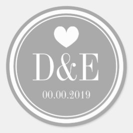 Stijlvolle grijze naam monogram bruiloft gunt stic ronde sticker