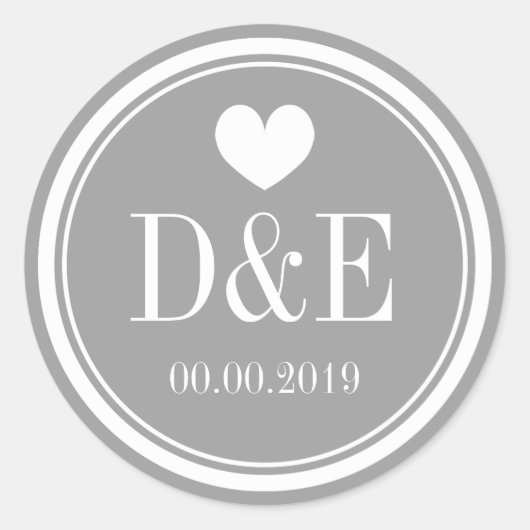 Stijlvolle grijze naam monogram bruiloft gunt stic ronde sticker (Voorkant)