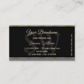 Stijlvolle grijze randen op zwart chique met monog visitekaartje (Achterkant)