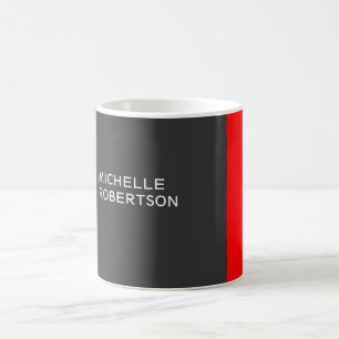 Stijlvolle grijze Rood Minimalistisch Modern Naam  Koffiemok