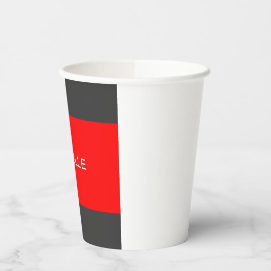 Stijlvolle grijze Rood Minimalistisch Modern Naam  Papieren Bekers (Links)