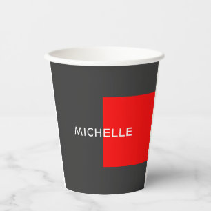 Stijlvolle grijze Rood Minimalistisch Modern Naam Papieren Bekers