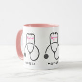 Stijlvolle grijze Stethescope Illustratie Zuster Mok (Voorkant links)