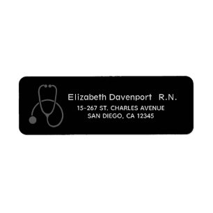 Stijlvolle grijze Stethoscoop illustratie op zwart Etiket