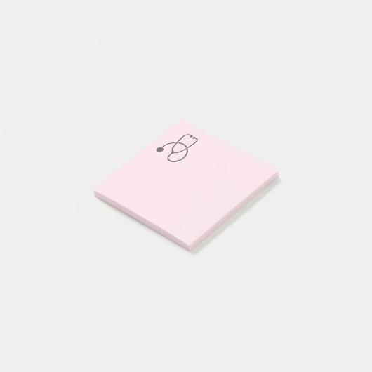 Stijlvolle grijze stethoscoop op pastroze post-it® notes (Schuin)