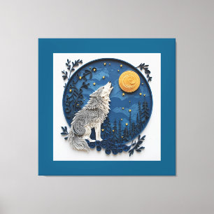 Stijlvolle Grijze Wolf Huilend naar de Maan  Canvas Afdruk