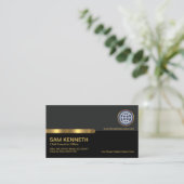 Stijlvolle grijze zwarte kolommen Gold Stripe Foun Visitekaartje (Staand voorkant)