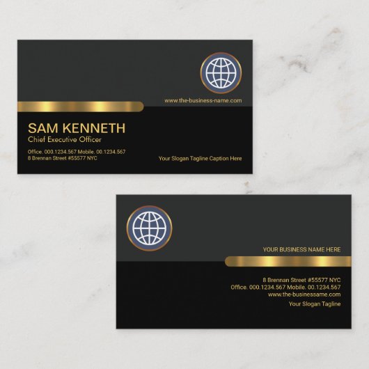 Stijlvolle grijze zwarte kolommen Gold Stripe Foun Visitekaartje (Voorkant / Achterkant)