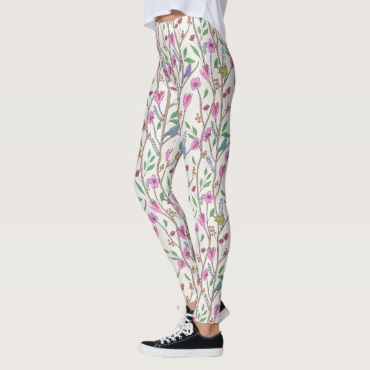 Stijlvolle Grillen Vogels en Bloemen Leggings (Links)
