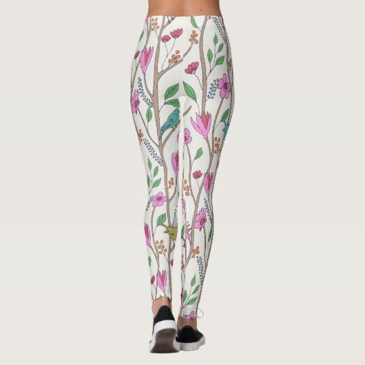 Stijlvolle grillige vogels en bloemen leggings (Achterkant)