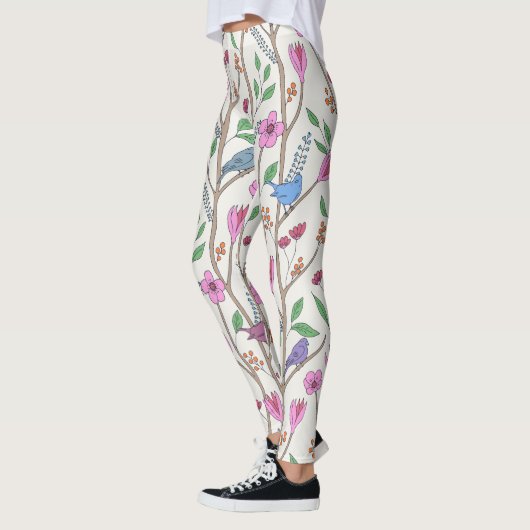Stijlvolle grillige vogels en bloemen leggings (Links)