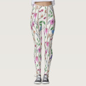 Stijlvolle grillige vogels en bloemen leggings (Voorkant)