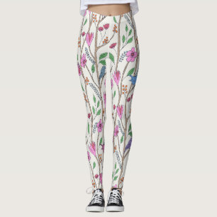 Stijlvolle grillige vogels en bloemen leggings