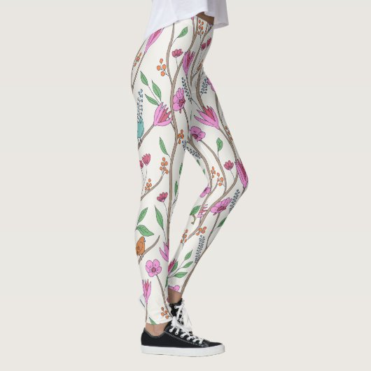 Stijlvolle grillige vogels en bloemen leggings (Rechts)