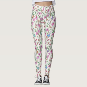 Stijlvolle grillige vogels en bloemen leggings