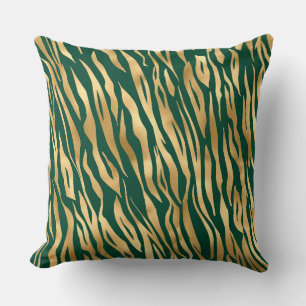Stijlvolle Groen en Gold Wild Tiger Stripes Safari Kussen