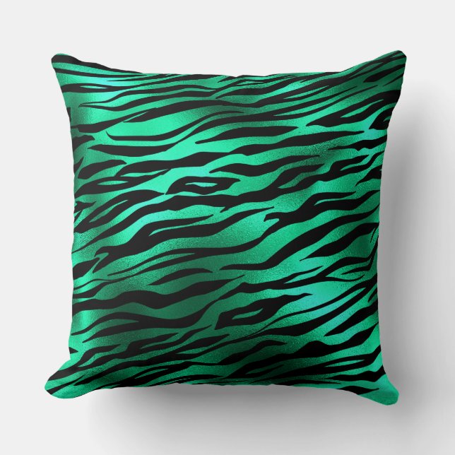 Stijlvolle Groen en Zwart Wild Tiger Stripes Safar Kussen (Voorkant)