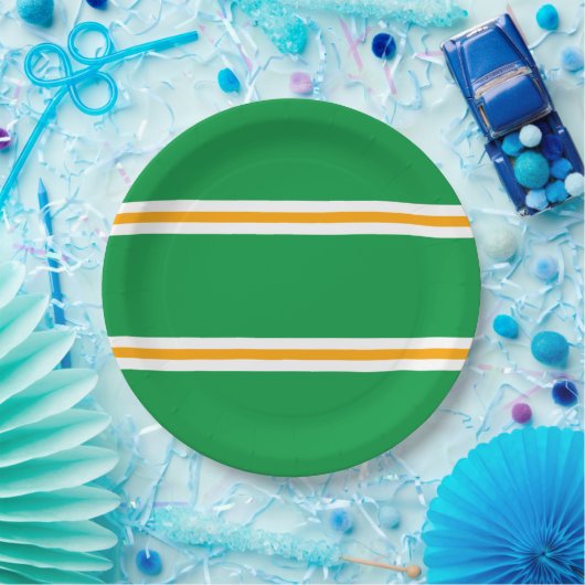 Stijlvolle Groen Geel Wit Zomer Racing Stripes Papieren Bordje (Feest)