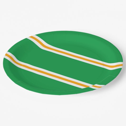 Stijlvolle Groen Geel Wit Zomer Racing Stripes Papieren Bordje (Gekanteld)