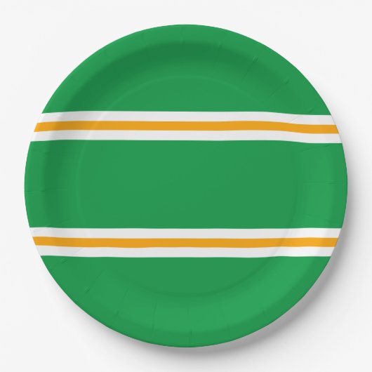 Stijlvolle Groen Geel Wit Zomer Racing Stripes Papieren Bordje (Voorkant)