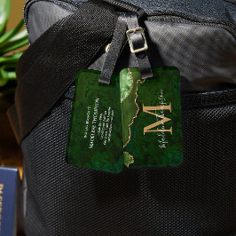 Stijlvolle groene agaat geode goud monogram bagagelabel